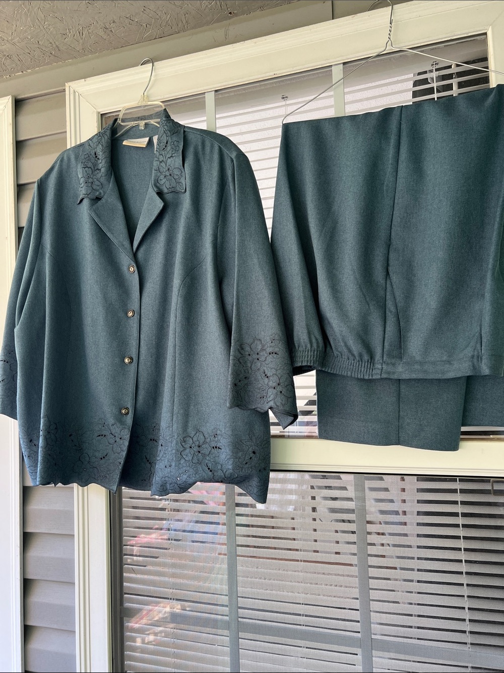 Womens Teal Embroidered Jacket & Pantsuit